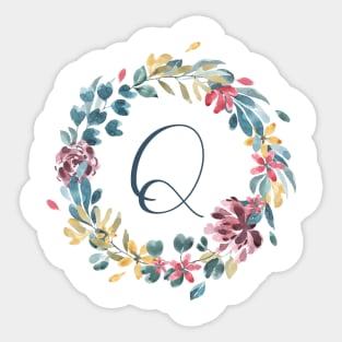 Floral Monogram Q Colorful Full Blooms Sticker